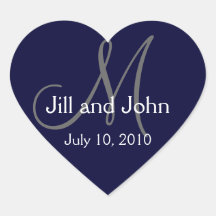 Monogram Wedding Sticker Navy