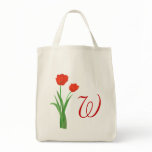 Monogram Wedding tote bags, Red Tulips