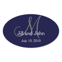 Monogram Wedding Wine Label Sticker Navy