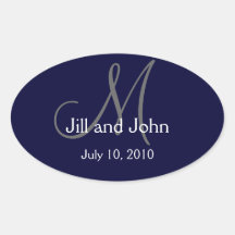 Monogram Wedding Wine Label Sticker Navy