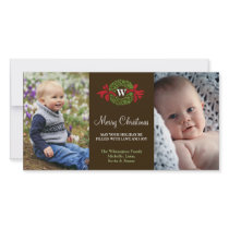 Monogram wreath red green merry Christmas greeting