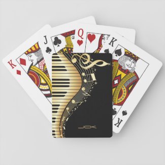 Monogrammed Black And Gold Music Notes Deck Of Cards