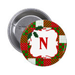 Monogrammed Christmas Quilt Patchwork Button