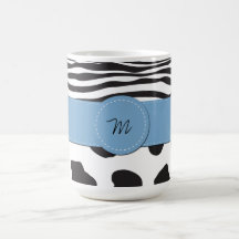Monogrammed Cow Zebra Black White Blue Coffee Mug