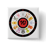 Monogrammed Cute Chinese Zodiac Circle Button