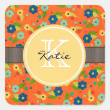 Monogrammed Flower Square Sticker