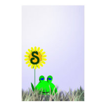 Monogrammed frog with sunflower customized stationery