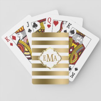 Monogrammed Gold And White Geometric Stripes Poker Cards