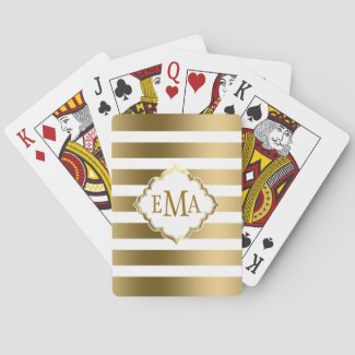 Monogrammed Gold And White Geometric Stripes Poker Cards