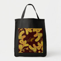 Monogrammed Gold Paisley Black Tote Canvas Bags