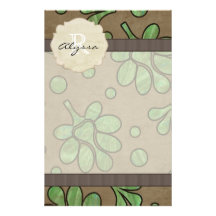 Monogrammed Green Flower Stationery