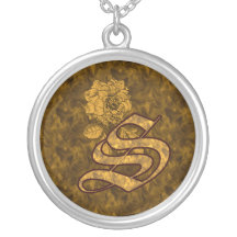 Monogrammed Initial S Gold Peony Necklace