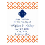 Monogrammed Orange , Royal Blue Quatrefoil Post Cards