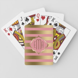 Monogrammed Pink And Gold Geometric Stripes Poker Deck