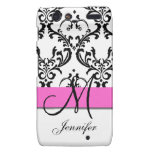 Monogrammed Pink Black White Swirls Damask Droid RAZR Cover