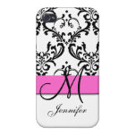 Monogrammed Pink Black White Swirls Damask iPhone 4/4S Cover