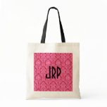 Monogrammed Pink Damask Tote Bags