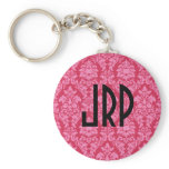 Monogrammed Pink Damask keychains