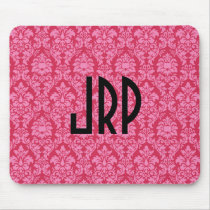 Monogrammed Pink Damask Mouse Pad