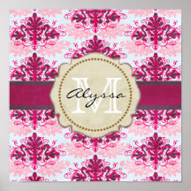 Monogrammed Pink Damask Print
