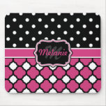 Monogrammed Quatrefoil Lattice Polka Dot Mouse Pad