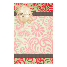 Monogrammed Red and Green Stationery Paper