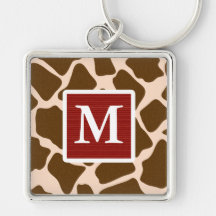 Monogrammed Red Giraffe Print Keychain