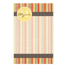 Monogrammed Red Stripe Custom Stationery