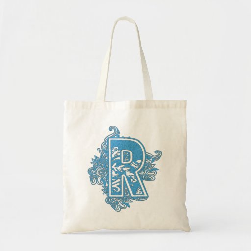 MONOGRAMMED TOTE - BLUE LETTER R CANVAS BAGS