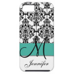Monogrammed Turquoise Black White Floral Damask