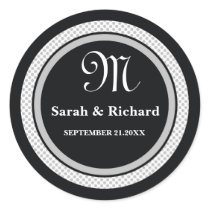 Monogrammed Wedding Stickers:Black Polka Dots