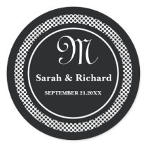 Monogrammed Wedding Stickers:Black Polka Dots