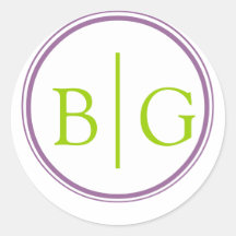 Monograms Wedding Stickers Purple Green