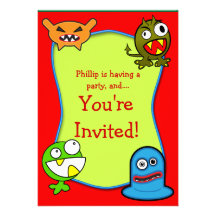 Monsters Kids Birthday Party Invitation
