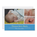 Montage 3 photo sweet blue baby birth announcement invitations