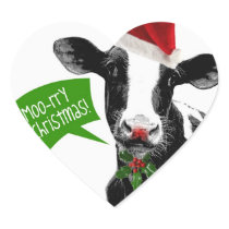 Moo rry Christmas! Funny Holiday Cow in Santa Hat