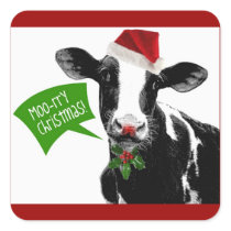 Moo rry Christmas! Funny Holiday Cow in Santa Hat