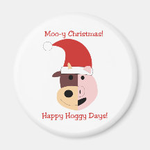Moo-y Christmas and Happy Hoggy Days! Magnet