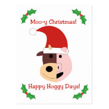 Moo-y Christmas and Happy Hoggy Days! Postcard