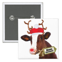 Mooey Merry Christmas Reindeer Cow Button