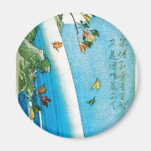 Moon Seen through Maple Leaves and Waterfall Magnet