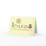 Moon,Stars, and Animals First Birthday Greeting Card