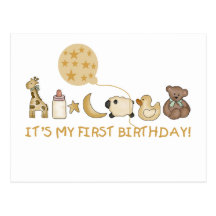 Moon,Stars, and Animals First Birthday Post Card