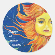 Moon Sun Art Blue Yellow Orange Sticker, Customise