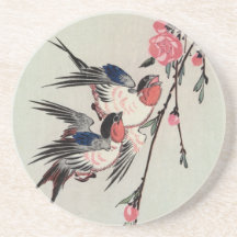 Moon, Swallows, and Peach Blossoms, Ando Hiroshige Coaster