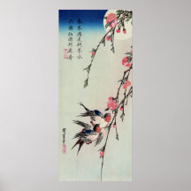Moon, Swallows, and Peach Blossoms, Ando Hiroshige Poster