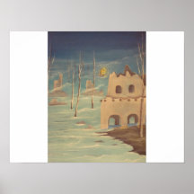 Moonlit Misty ruins Poster