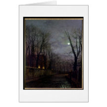 Moonlit Street Scene, 1882 (oil on canvas) 2 Greeting Cards