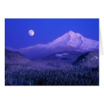 Moonrise over Mt Hood winter, Oregon Greeting Card