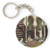 Moorish women making Arab carpets, Algiers, Algeri Keychain